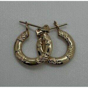 14k Yellow Gold Bamboo Style Small Hoop Earrings Vintage Cute!